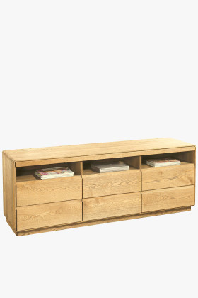 Tölgyfa TV állvány Helsinki 26, natúr színű, 2 fiókos, minimalista